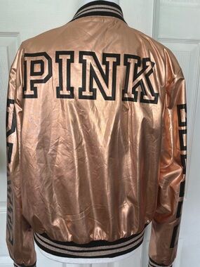 PINK Victoria's Secret Women's Varsity Jacket in Tan and Black from 2016